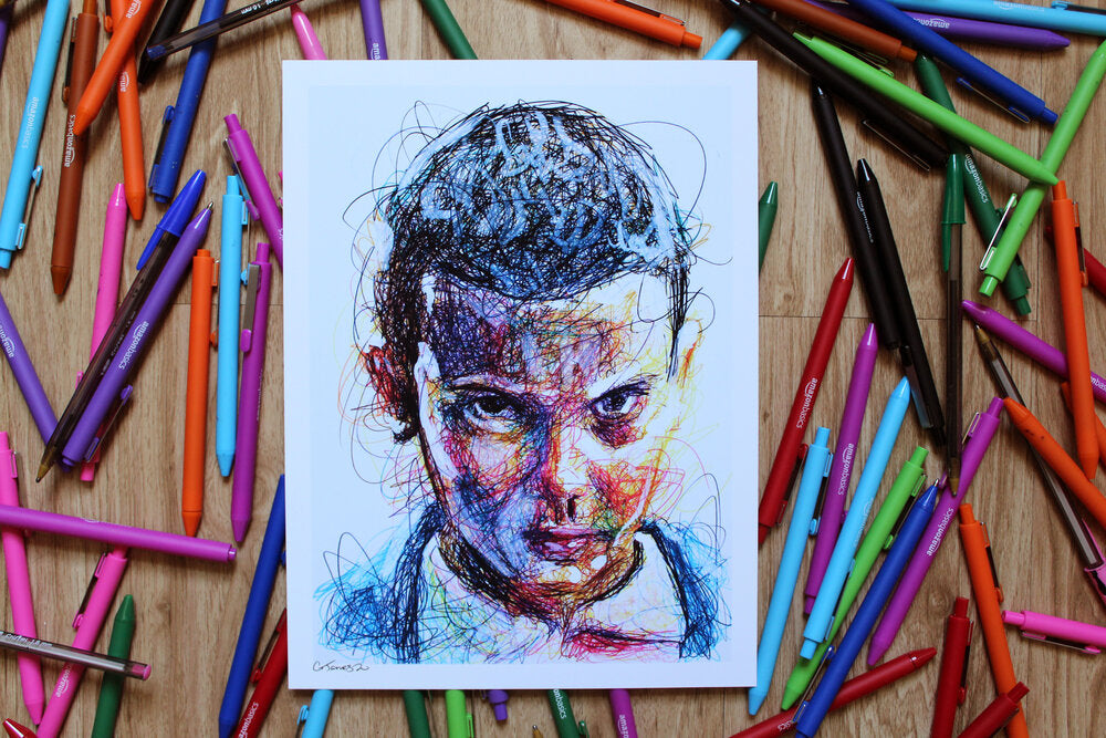 Eleven Ballpoint Pen Scribble Art Print-Cody James by Cody