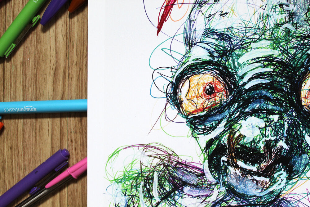 Abe's Odd World Ballpoint Pen Scribble Art Print-Cody James by Cody