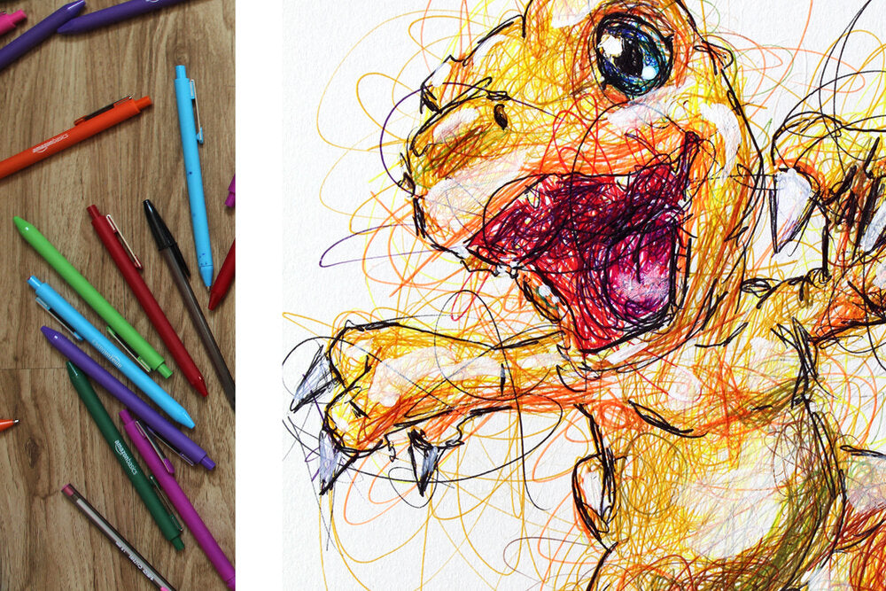 Agumon Digimon Ballpoint Pen Scribble Art Print-Cody James by Cody