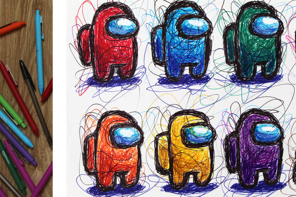 Among Us Sus Ballpoint Pen Scribble Art Print-Cody James by Cody