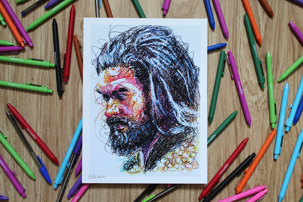 Aquaman Ballpoint Pen Scribble Art Print-Cody James by Cody
