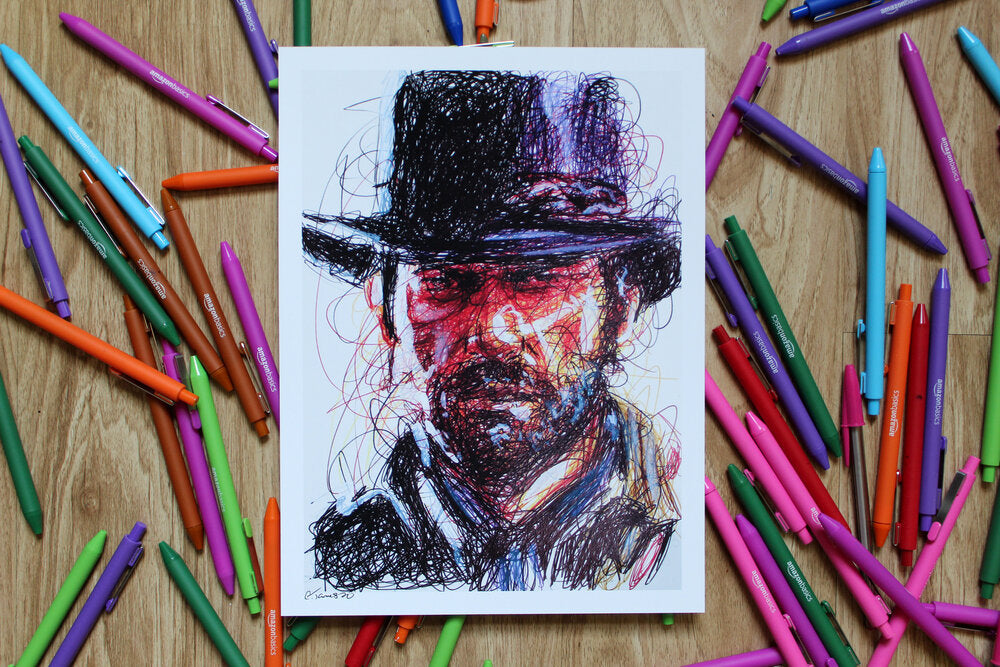 Arthur Morgan Ballpoint Pen Scribble Art Print-Cody James by Cody