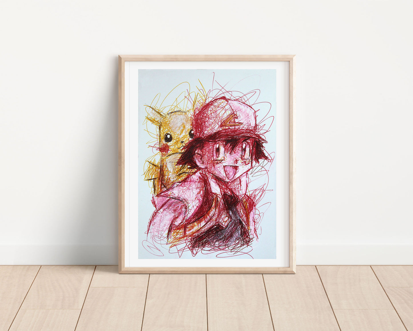Ash Ketchum and Pikachu Ballpoint Pen Scribble Art Print
