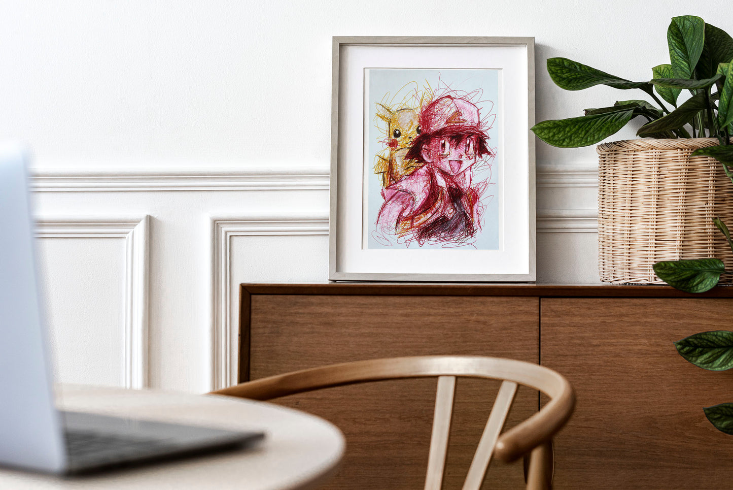Ash Ketchum and Pikachu Ballpoint Pen Scribble Art Print