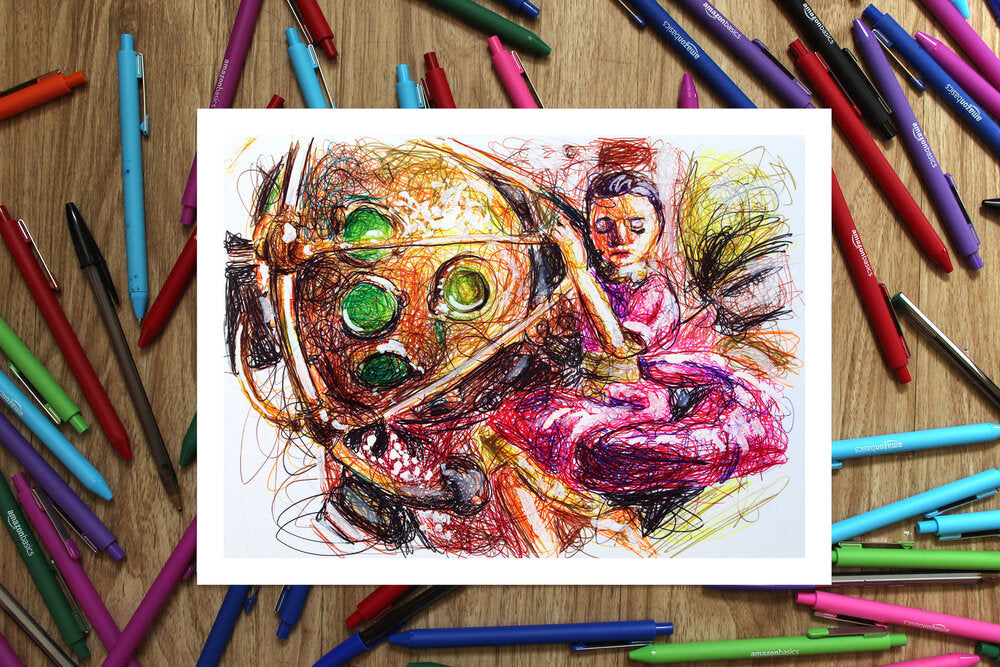 Big Daddy Ballpoint Pen Scribble Art Print-Cody James by Cody