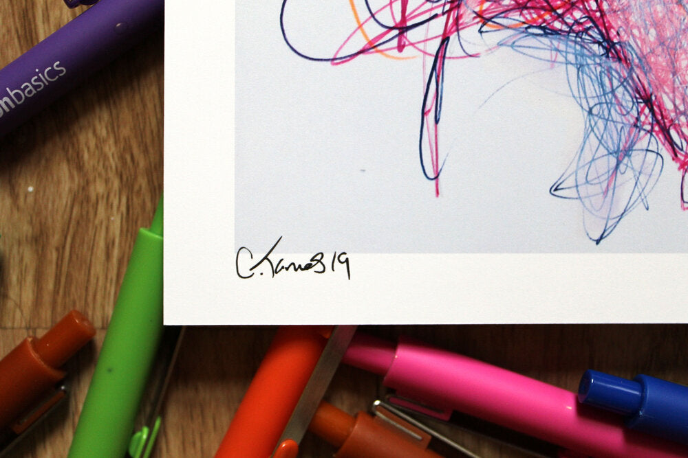 Birdo Ballpoint Pen Scribble Art Print-Cody James by Cody