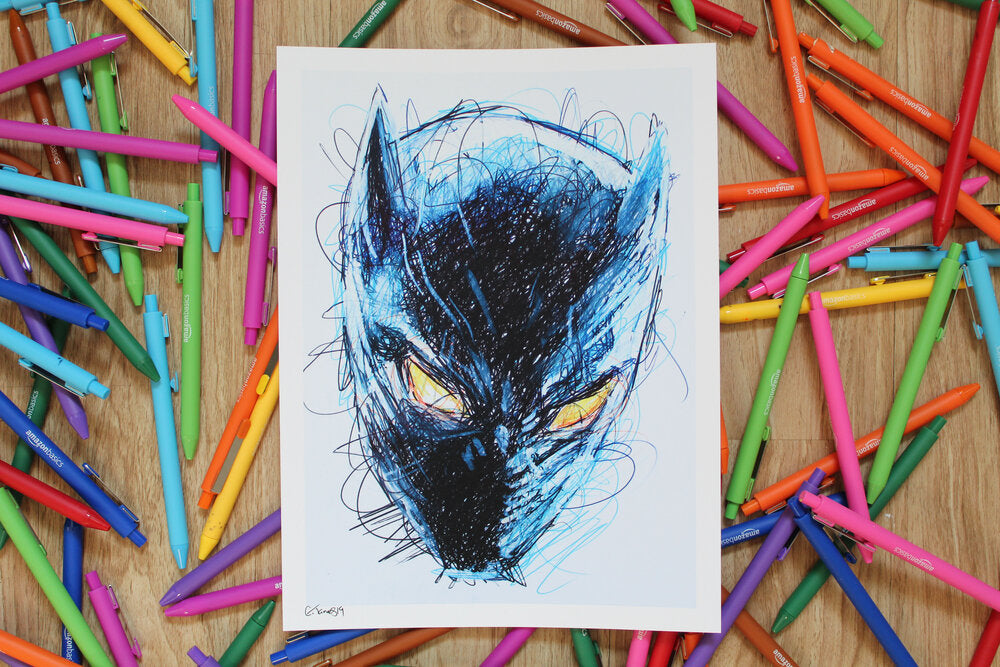 Black Panther Ballpoint Pen Scribble Art Print-Cody James by Cody