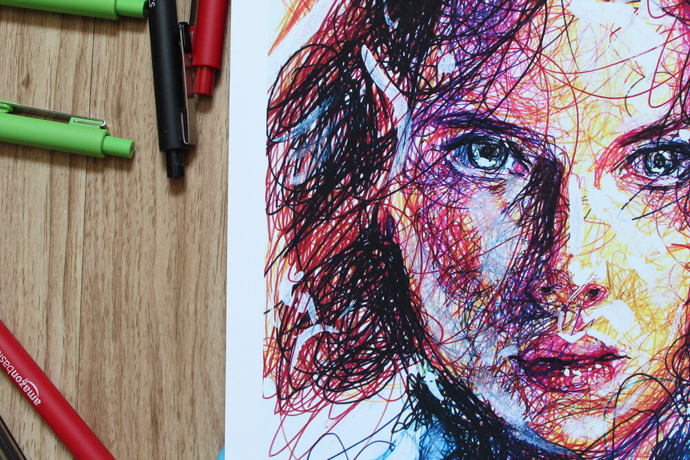 Black Widow Ballpoint Pen Scribble Art Print-Cody James by Cody