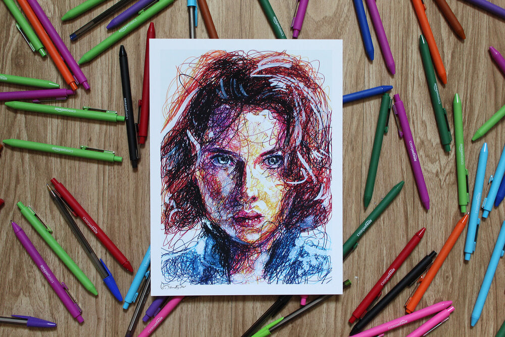 Black Widow Ballpoint Pen Scribble Art Print-Cody James by Cody