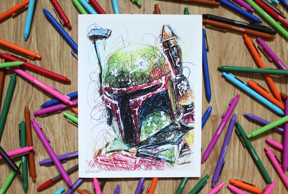 Boba Fett Ballpoint Pen Scribble Art Print-Cody James by Cody