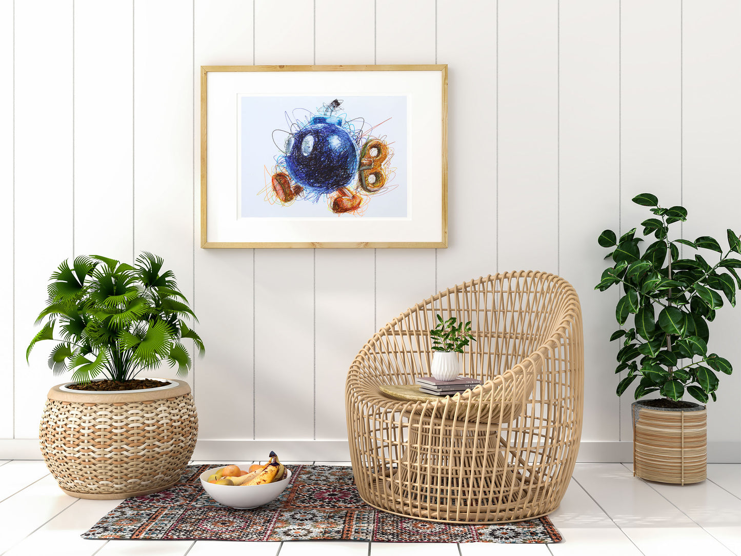 Bob-Omb Ballpoint Pen Scribble Art Print