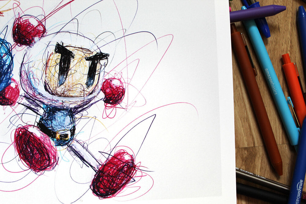 Bomberman Ballpoint Pen Scribble Art Print-Cody James by Cody