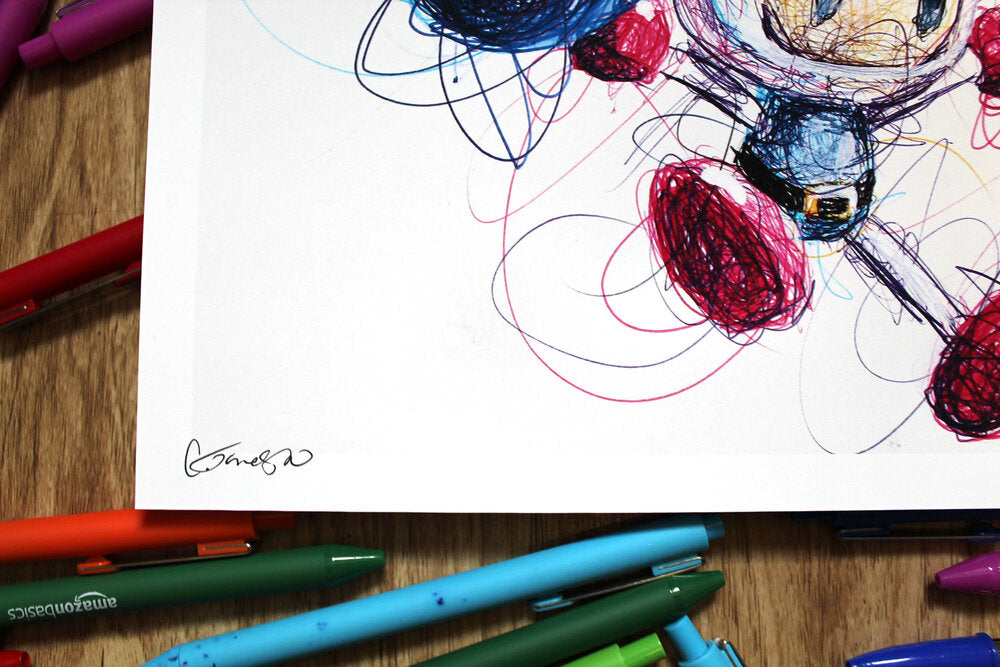 Bomberman Ballpoint Pen Scribble Art Print-Cody James by Cody