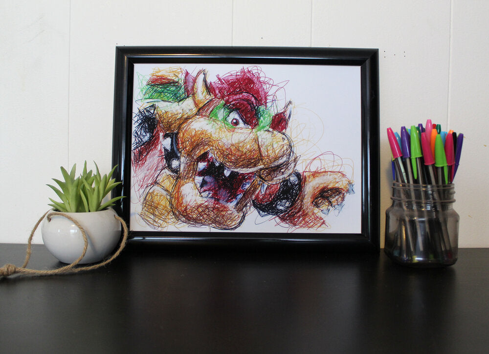 Bowser Ballpoint Pen Scribble Art Print-Cody James by Cody