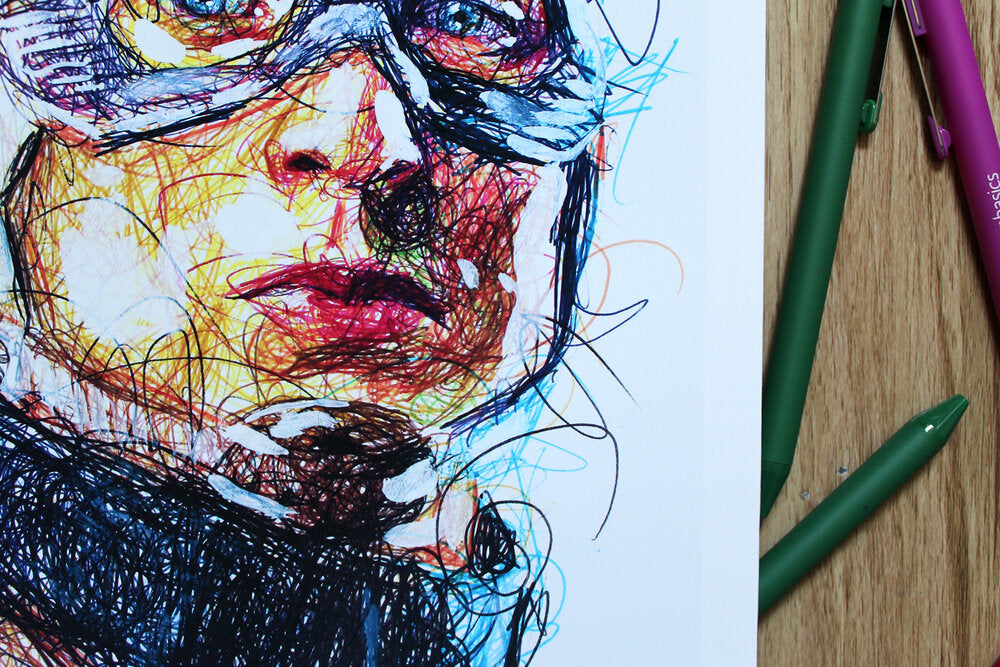 Captain America Color Ballpoint Pen Scribble Art Print-Cody James by Cody