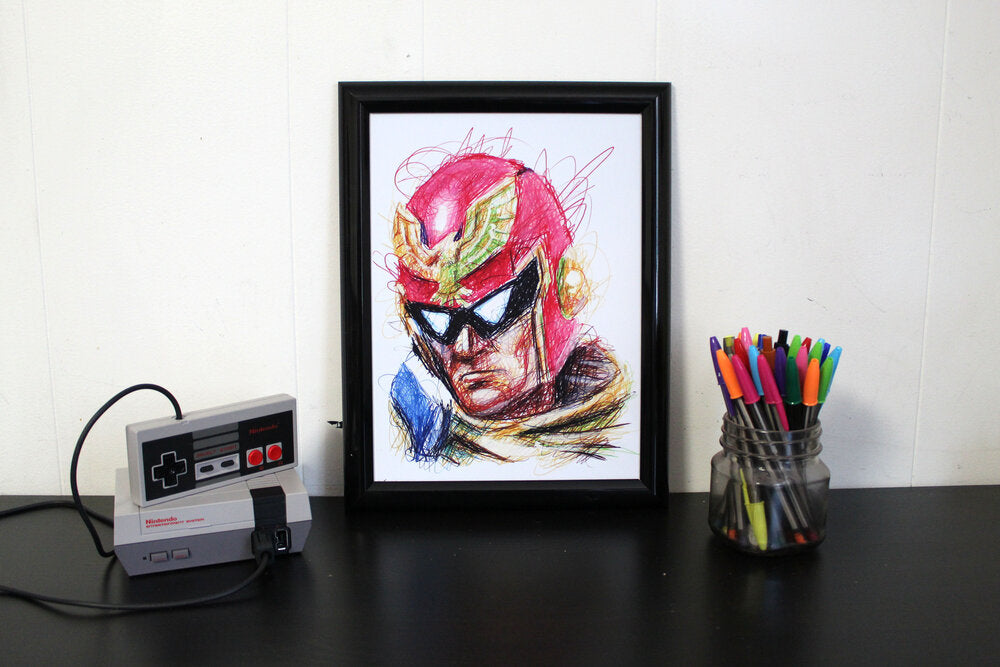 Captain Falcon Ballpoint Pen Scribble Art Print-Cody James by Cody