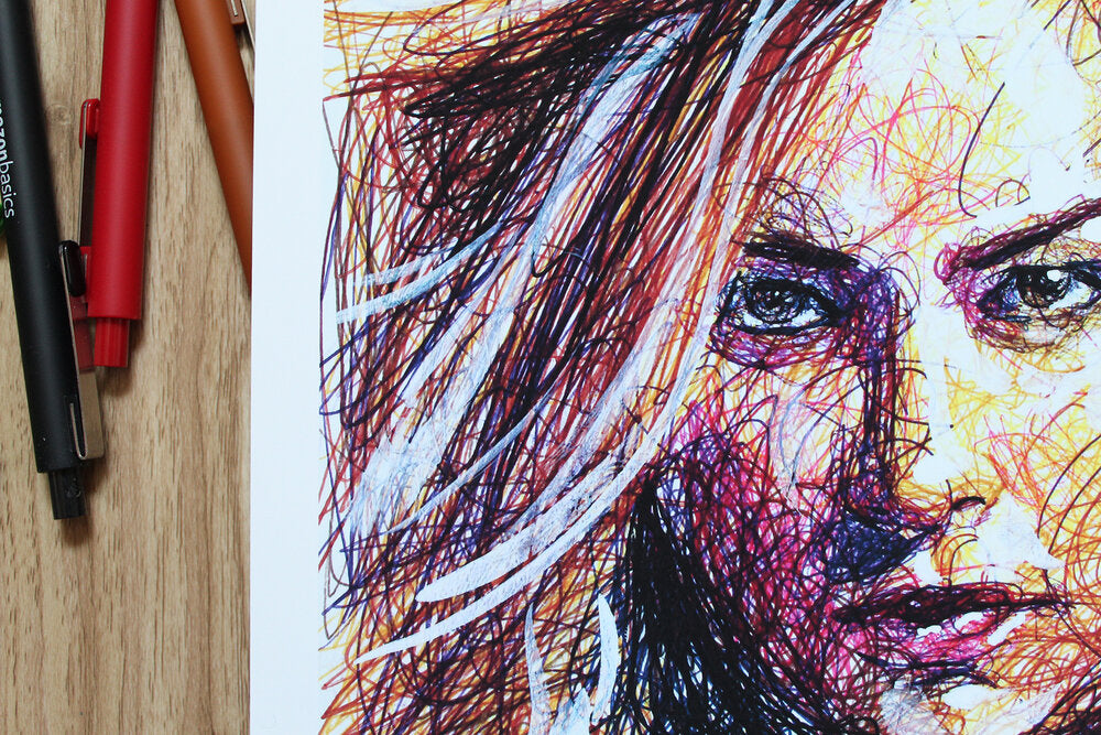 Captain Marvel Ballpoint Pen Scribble Art Print-Cody James by Cody
