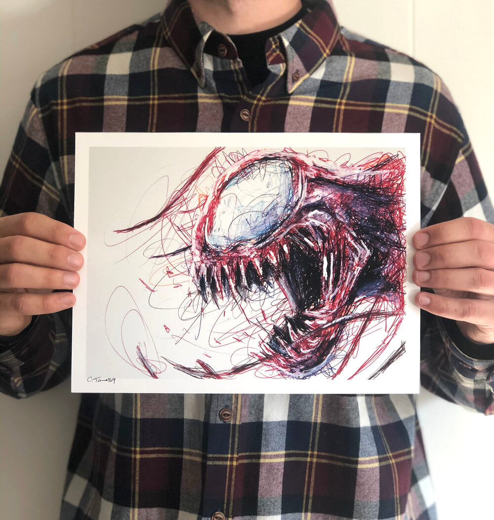 Carnage Ballpoint Pen Scribble Art Print-Cody James by Cody