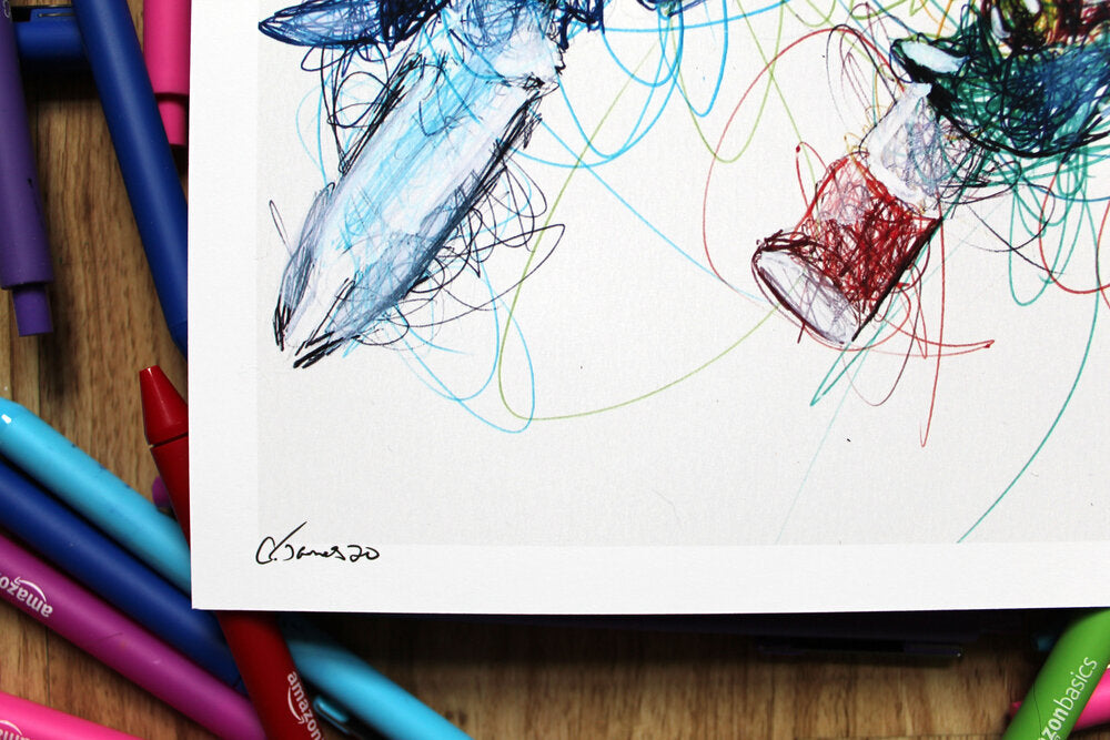 Cartoon Link Ballpoint Pen Scribble Art Print-Cody James by Cody