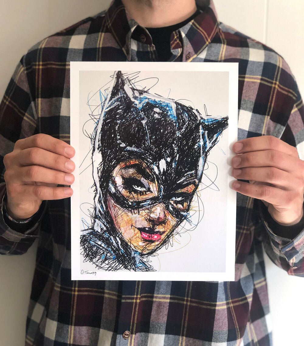 Cat Ballpoint Pen Scribble Art Print-Cody James by Cody