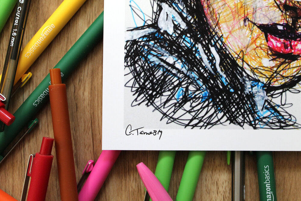 Cat Ballpoint Pen Scribble Art Print-Cody James by Cody