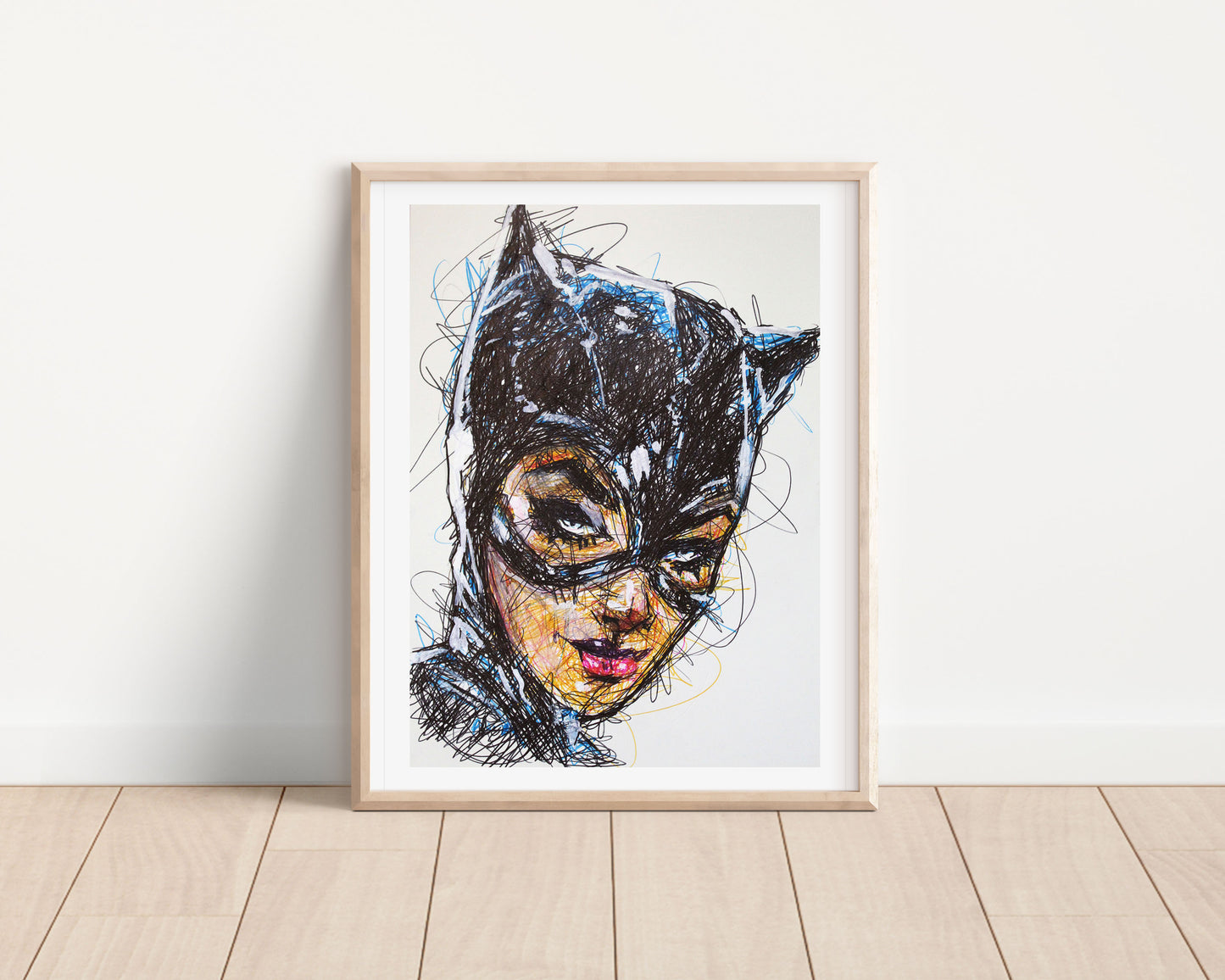 Cat Ballpoint Pen Scribble Art Print