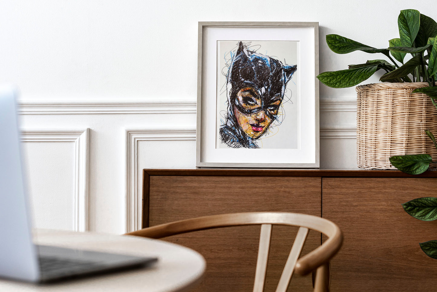 Cat Ballpoint Pen Scribble Art Print