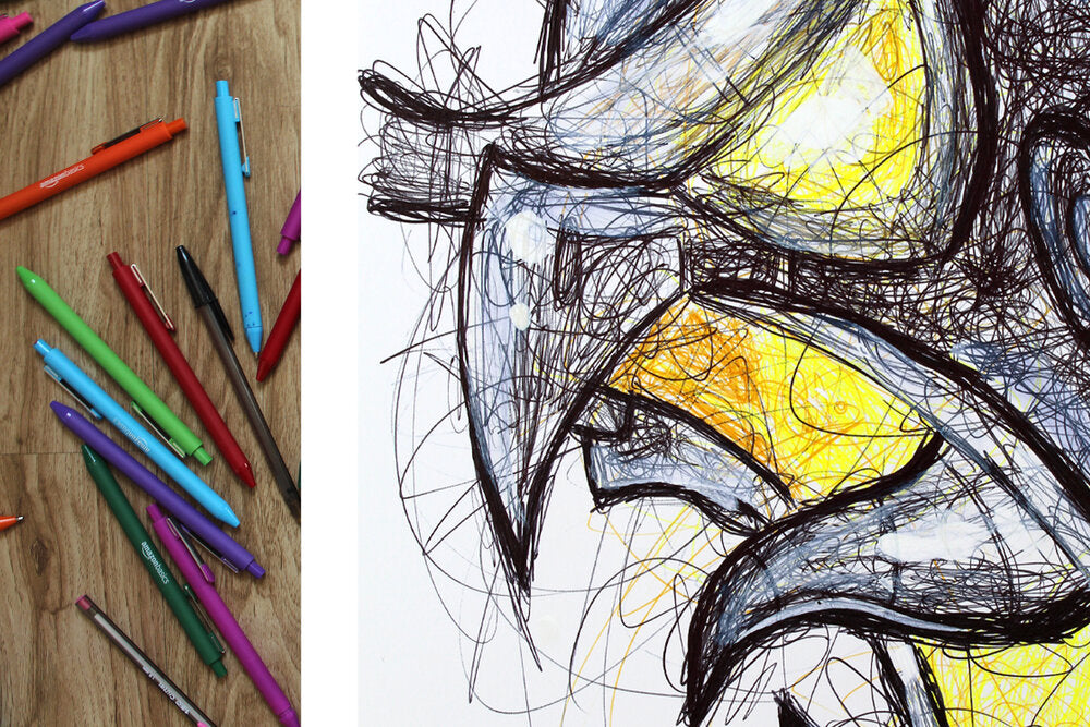 Clockwerk Ballpoint Pen Scribble Art Print-Cody James by Cody