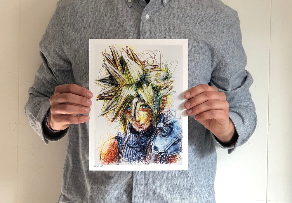 Cloud Strife Ballpoint Pen Scribble Art Print-Cody James by Cody