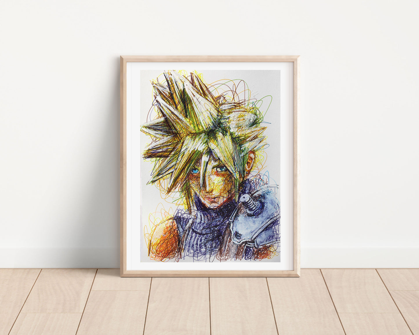Cloud Strife Ballpoint Pen Scribble Art Print
