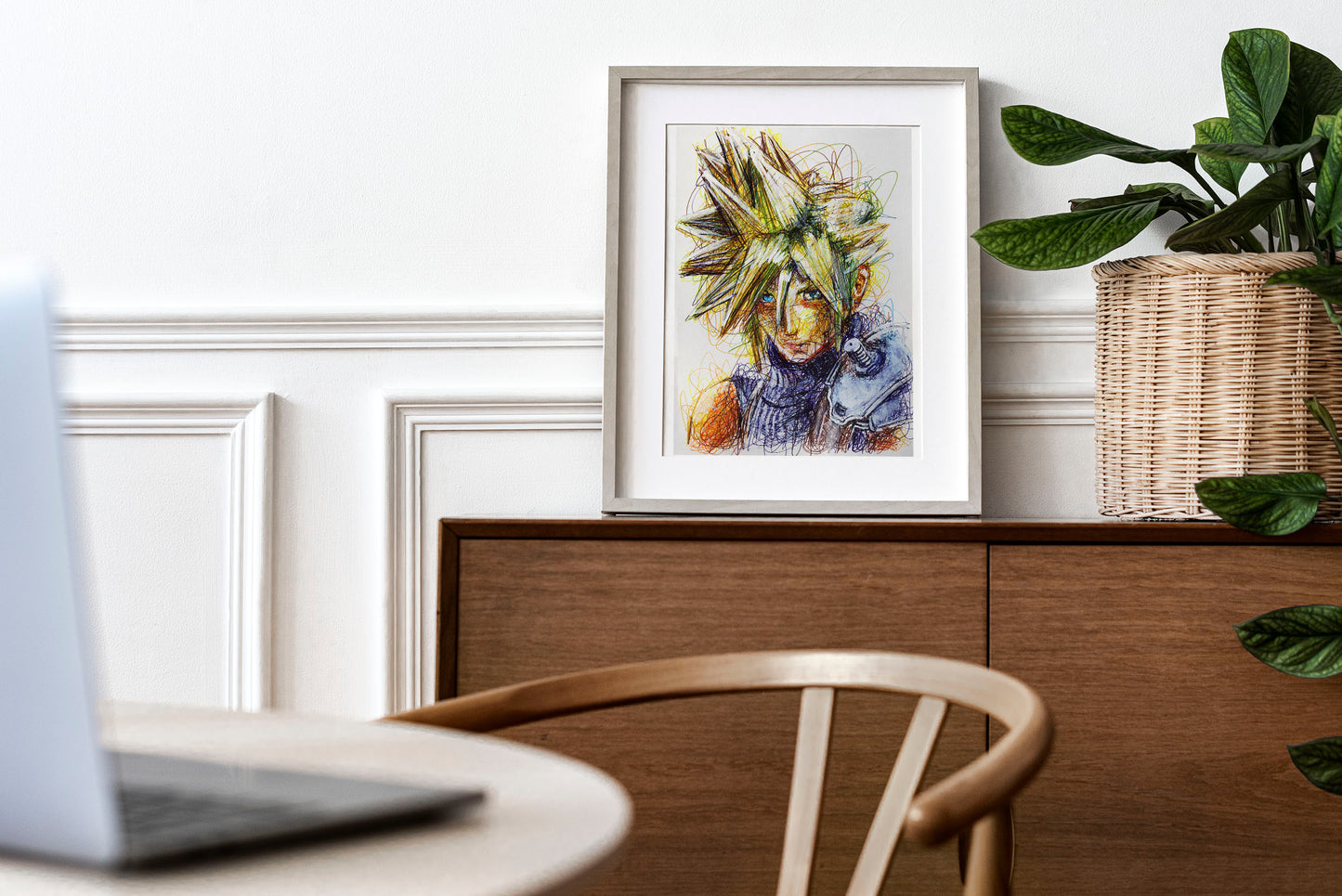 Cloud Strife Ballpoint Pen Scribble Art Print