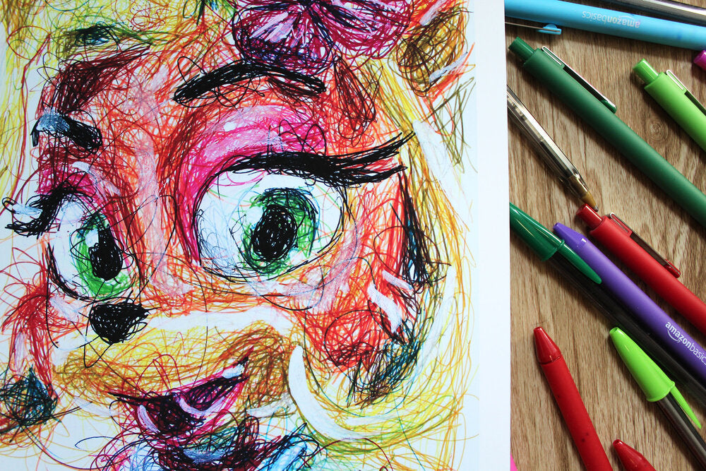 Coco Bandicoot Ballpoint Pen Scribble Art Print-Cody James by Cody