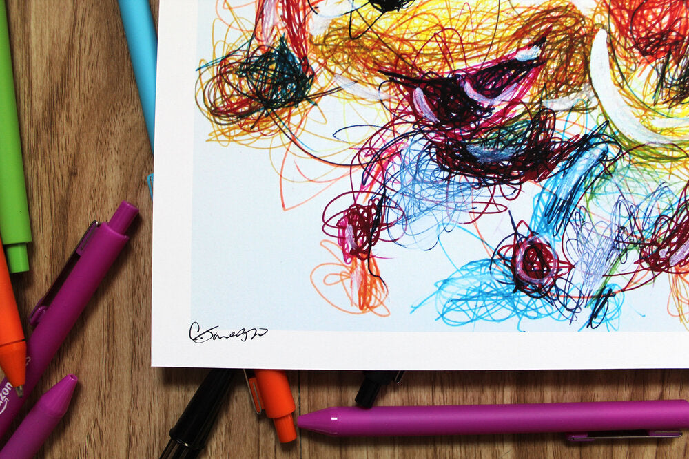 Coco Bandicoot Ballpoint Pen Scribble Art Print-Cody James by Cody