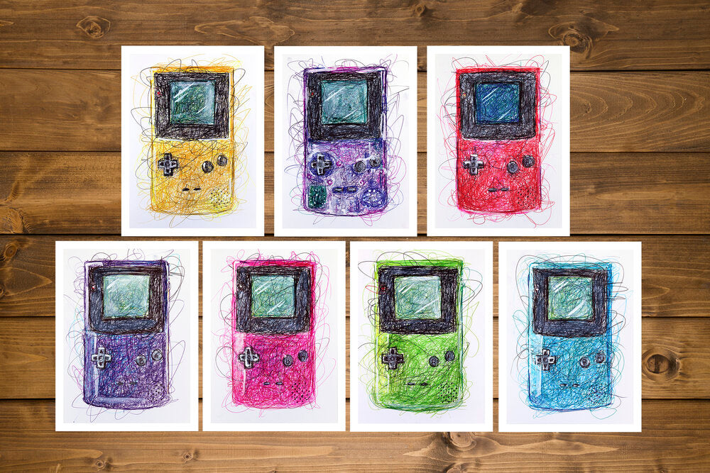 Colored Gameboys Complete Ballpoint Pen Art Print Set-Cody James by Cody