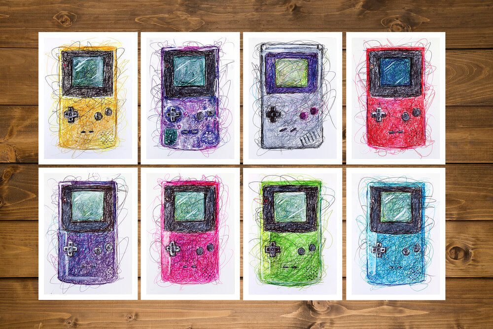 Gameboy Colored Complete Set with O.G Gameboy Ballpoint Pen Art Print Set-Cody James by Cody