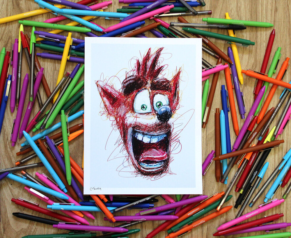 Crash Bandicoot Complete Ballpoint Pen Art Print Set-Cody James by Cody