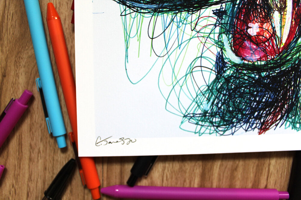 Croc Ballpoint Pen Scribble Art Print-Cody James by Cody