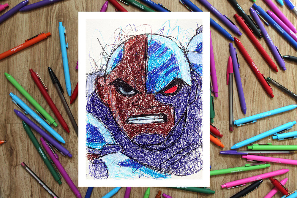 Cyborg Ballpoint Pen Scribble Art Print-Cody James by Cody