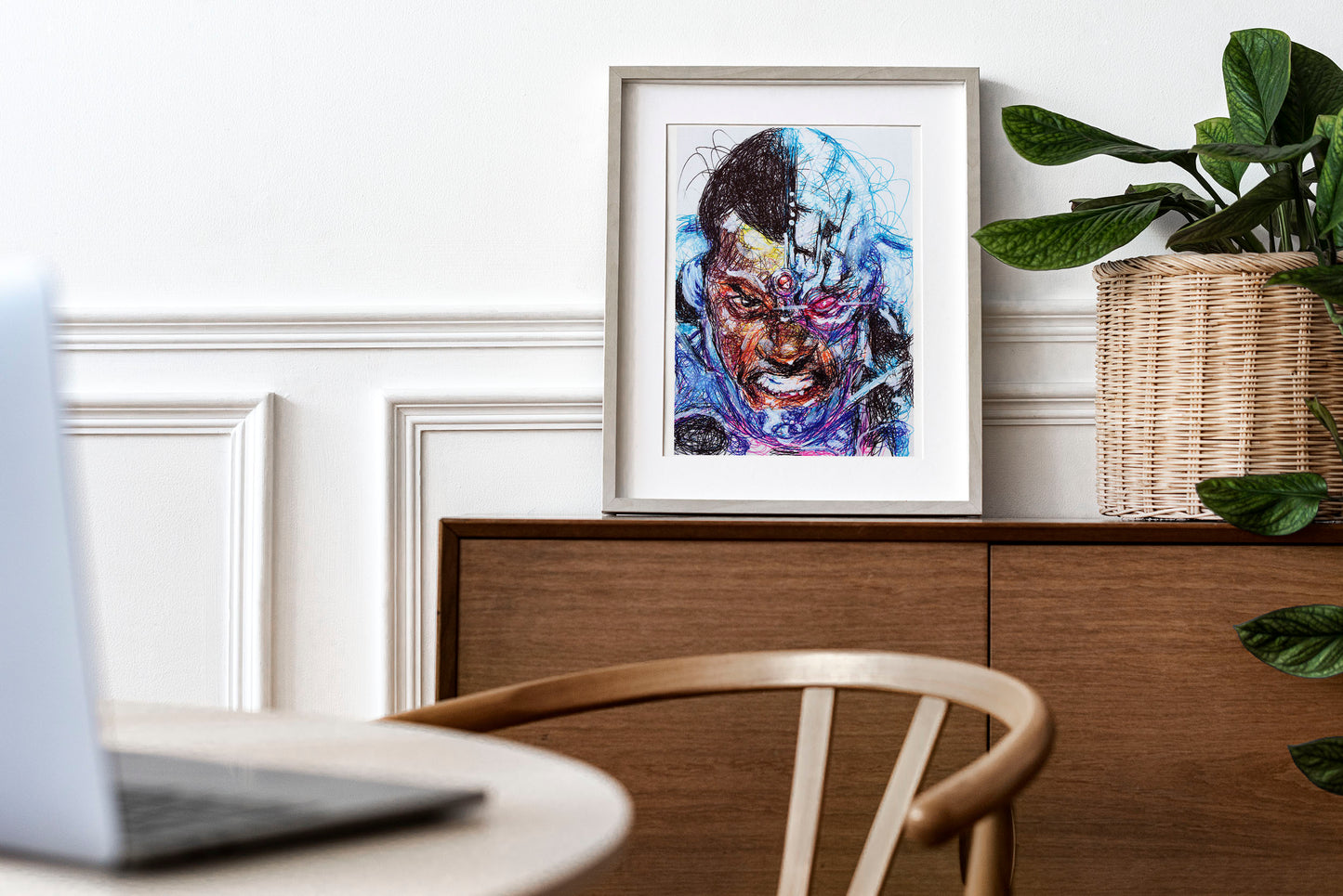 Cyborg Ballpoint Pen Scribble Art Print