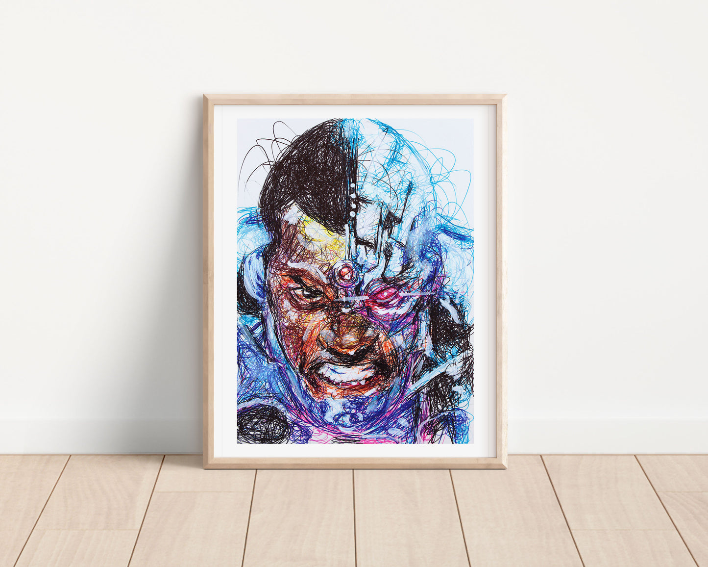Cyborg Ballpoint Pen Scribble Art Print
