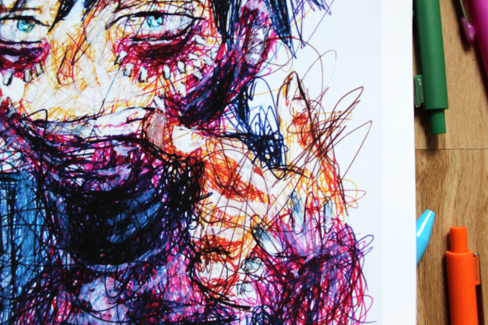 Dabi Ballpoint Pen Scribble Art Print-Cody James by Cody