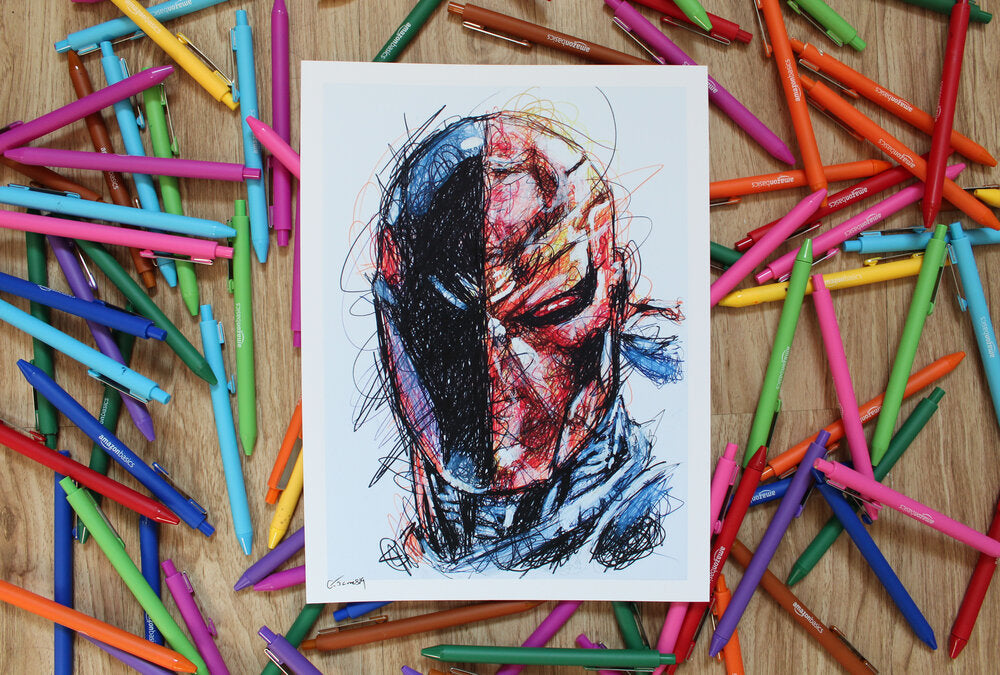 Death Stroke Ballpoint Pen Scribble Art Print-Cody James by Cody