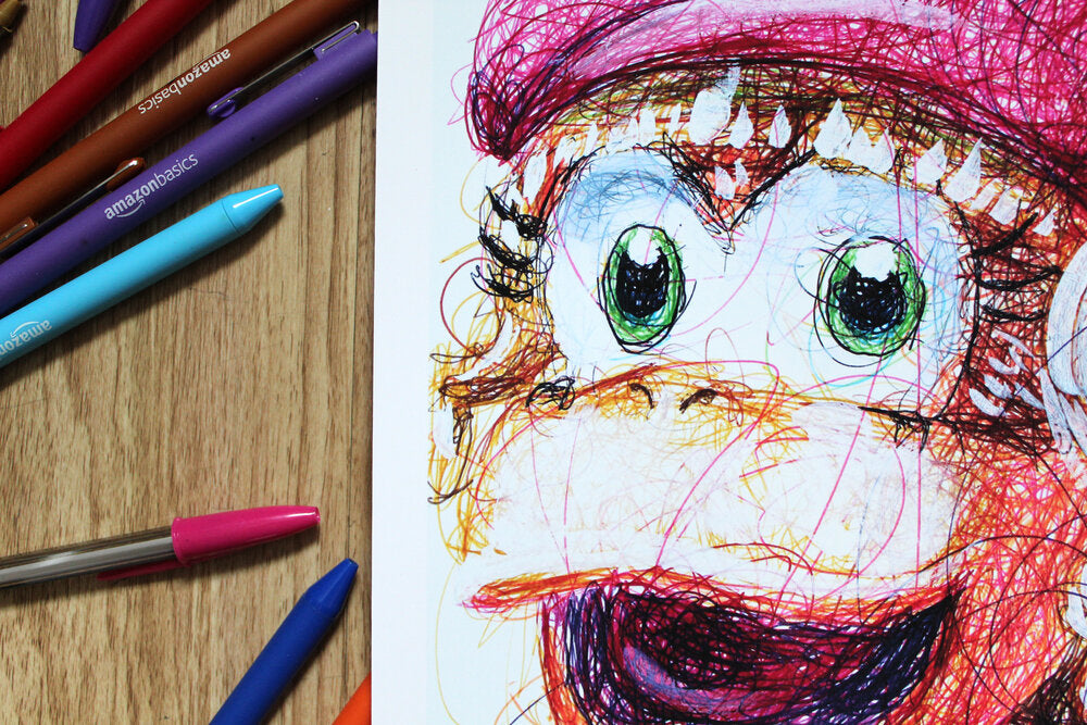Dixie Kong Ballpoint Pen Scribble Art Print-Cody James by Cody