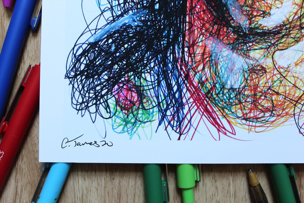 Dustin Ballpoint Pen Scribble Art Print-Cody James by Cody