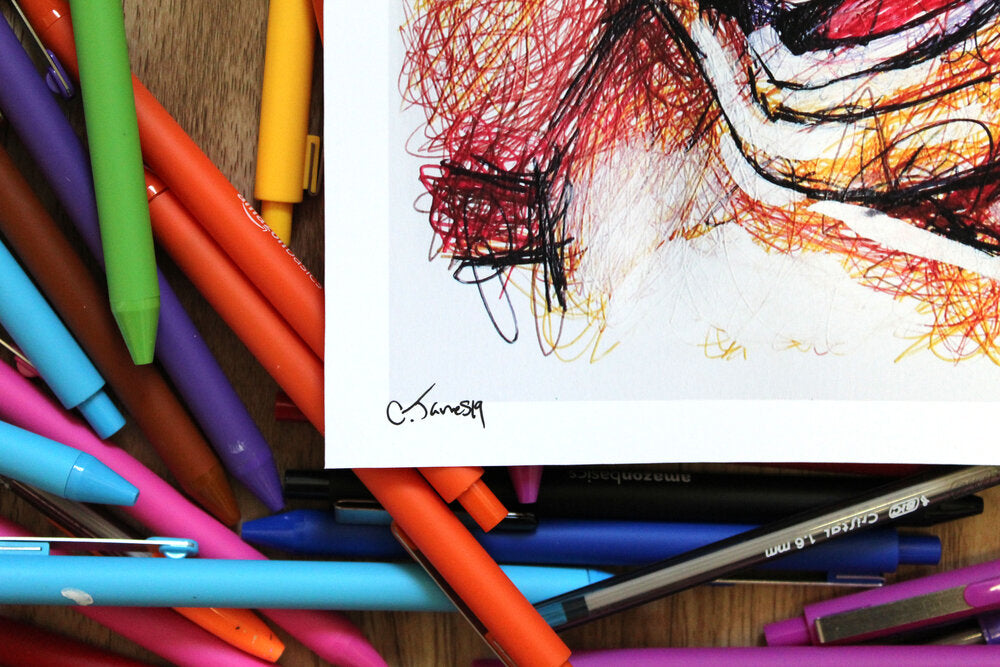E. Honda Ballpoint Pen Scribble Art Print-Cody James by Cody