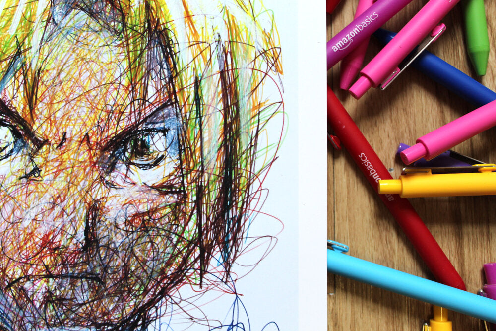 Edward Ballpoint Pen Scribble Art Print-Cody James by Cody