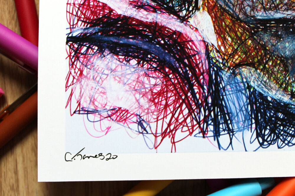 Edward Ballpoint Pen Scribble Art Print-Cody James by Cody