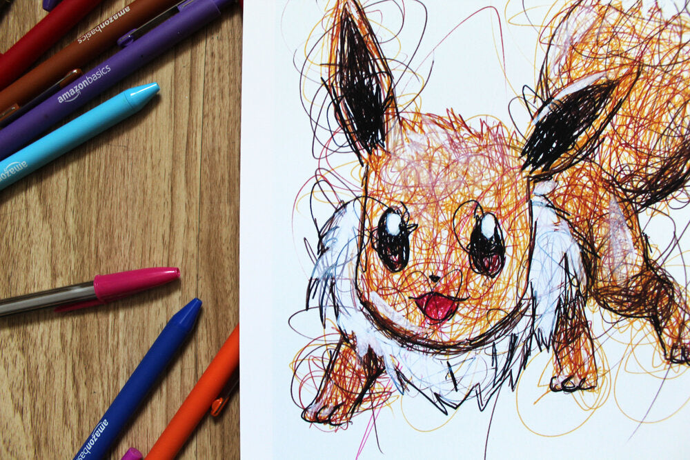 Eevee Ballpoint Pen Scribble Art Print-Cody James by Cody