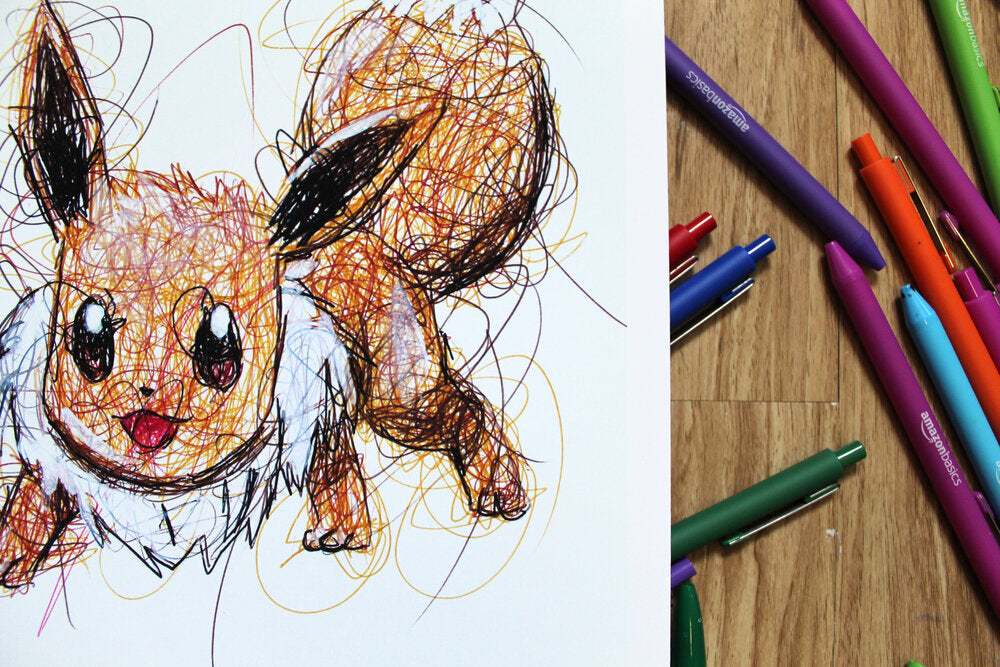 Eevee Ballpoint Pen Scribble Art Print-Cody James by Cody