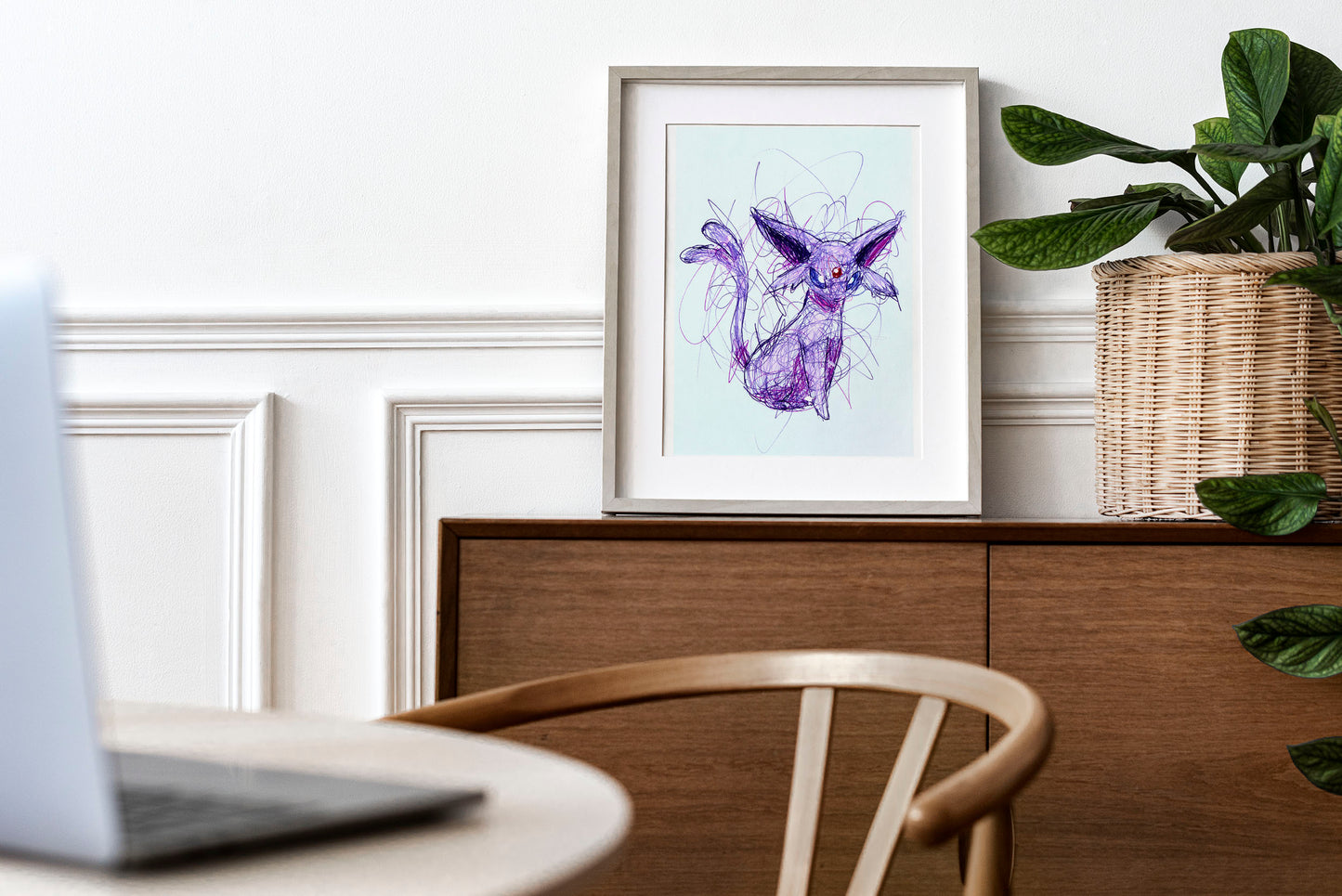 Espeon Ballpoint Pen Scribble Art Print